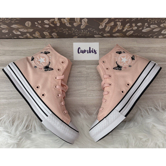 Converse CTAS HI Soft Peach/White Size Kids 5.5 butterflies Casual Shoes A07355C - Picture 2 of 11
